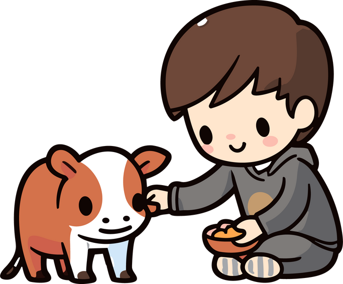 kid feeding animals